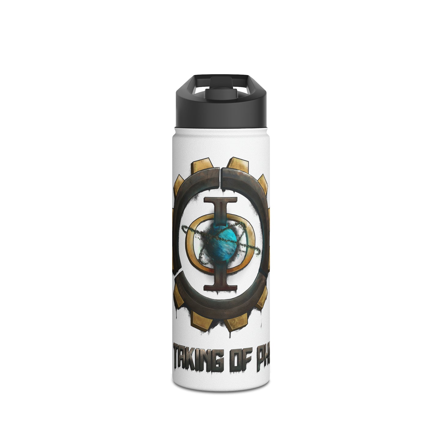 Taking of Phyrix logo water bottle